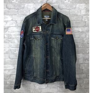 Mid 2000's Custom Patched Mens XL Denim Jacket 100% Cotton Kenkojuku, USA Flag